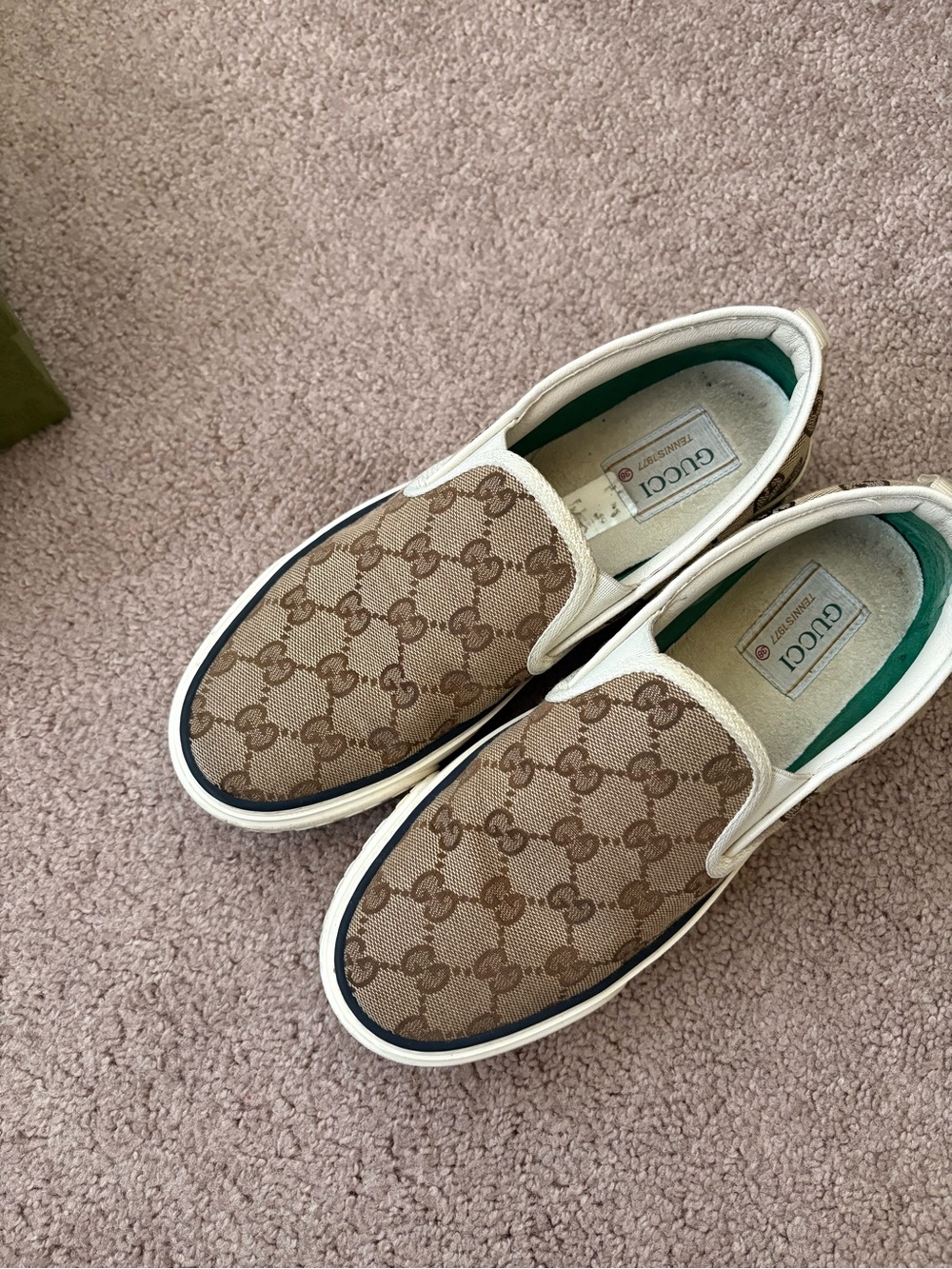 Gucci Brown GG Canvas Slip-On Sneakers with Cream Trim